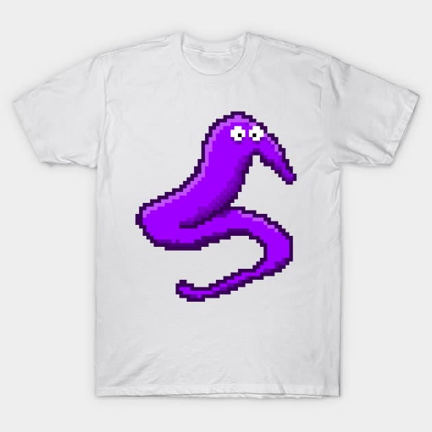 Purple Fuzzy Worm On A String Meme Pixel Art T-Shirt by YourGoods